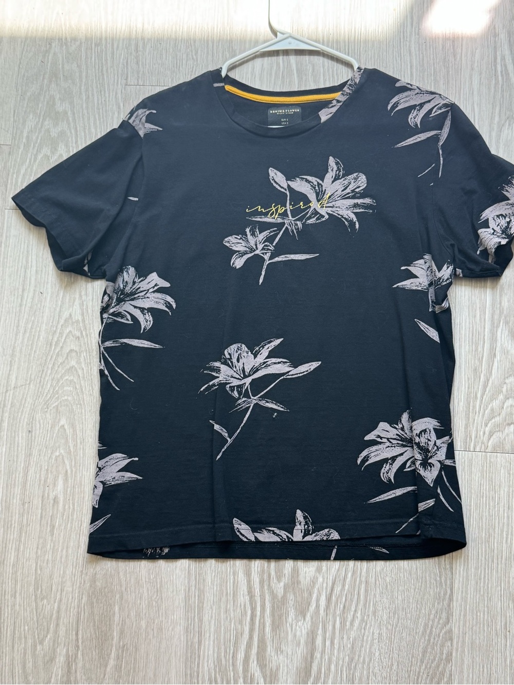 Denim & Flower Black Tee with Pale Floral Print